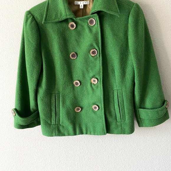Cabi green wool blend double breasted blazer size 8 - Picture 3 of 8